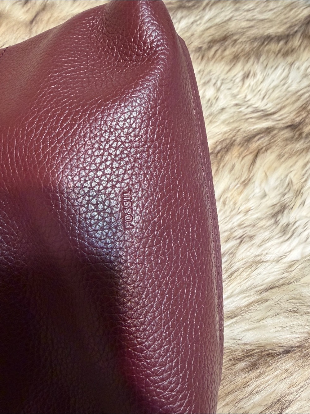 Fossil Burgundy Leather and Suede Crossbody with Key Charm - Picture 7 of 9